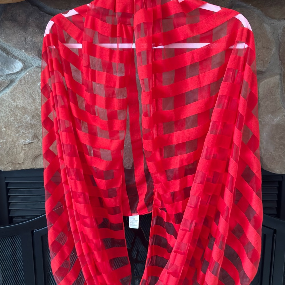 Red Sheer Striped Infinity Scarf - Picture 5 of 9